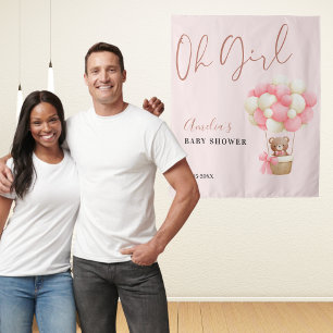 Pink Teddy Bear Oh Girl Balloon Baby Shower Party Tapestry