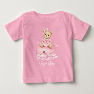 Pink Teddy Bear On Whale Girl Baby Shower T-Shirt