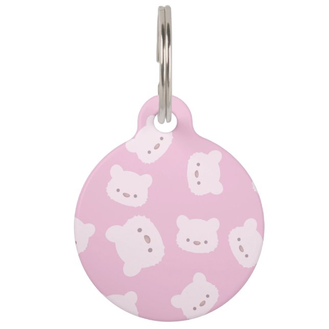 Pink Teddy Bear Pattern Pet Tag (Front)