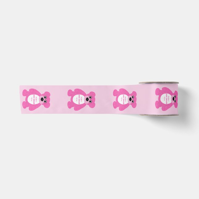 Pink Teddy Bear Personalized Baby Shower Satin Ribbon (Front)