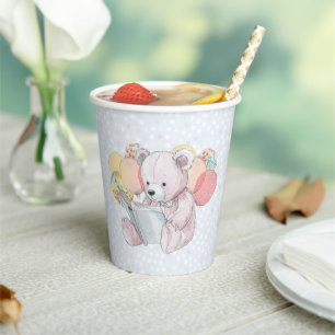 Pink Teddy Bear reading a book Paper Cups
