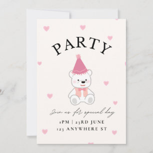 Pink Teddy Bear Theme Party Invitation card