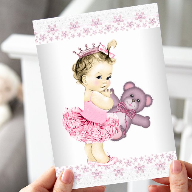 Pink Teddy Bear Tutu Princess Baby Shower Invitation (Creator Uploaded)