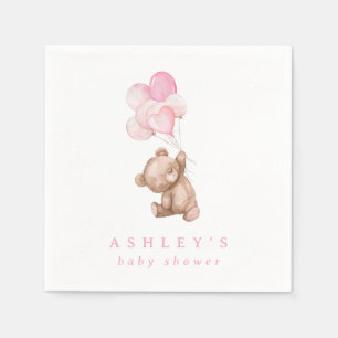 Pink Teddy Bear We Can Bearly Wait Baby Shower Napkin