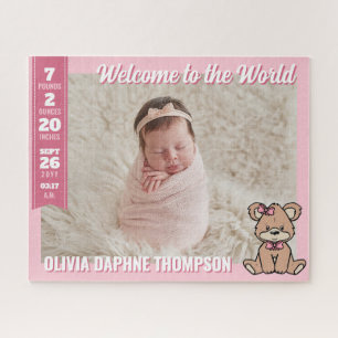 Pink Teddy Bear Welcome to the World Baby Girl Jigsaw Puzzle