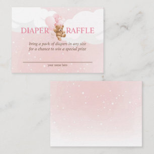 Pink Teddy Bear with Balloons Diaper Raffle Card