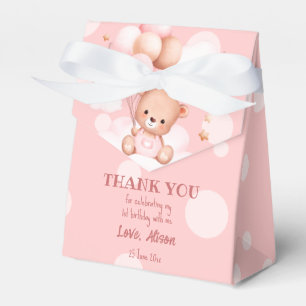 Pink teddy bear with balloons on clouds custom favor box