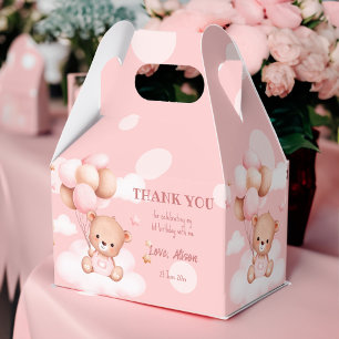 Pink teddy bear with balloons on clouds custom favor box