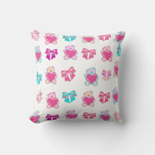 Pink Teddy Bears & Bows Throw Pillow