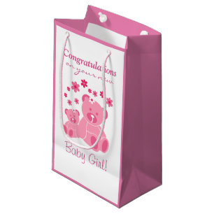 Pink teddy Bears Cute Baby Girl Congrats Small Gift Bag