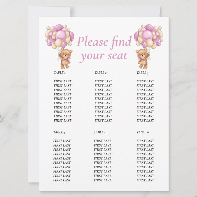 PINK Teddy Birthday Girl  Invitation (Front)