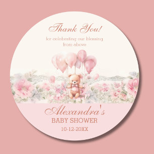 Pink Teddy Girl Christian Baby Shower Thank You Classic Round Sticker