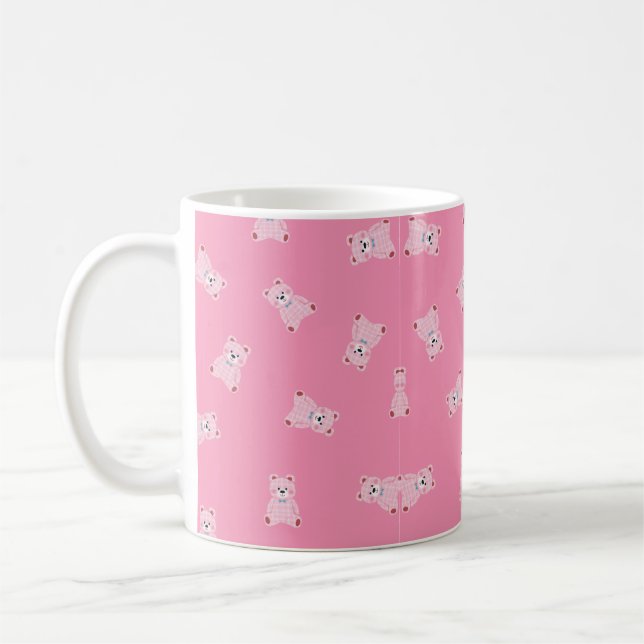 "Pink Teddy Parade – Cute Aesthetic Mug" Coffee Mug (Left)