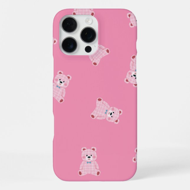 "Pink Teddy Parade – Cute Aesthetic Phone Case" iPhone Case (Back)