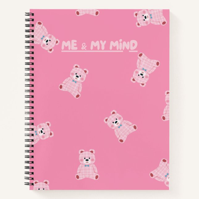"Pink Teddy Parade – Kawaii Journal Notebook" (Front)
