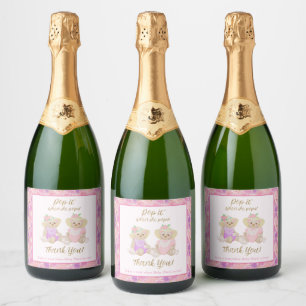 Pink Teddy Tea Pop It When She Pops Baby Shower Sparkling Wine Label