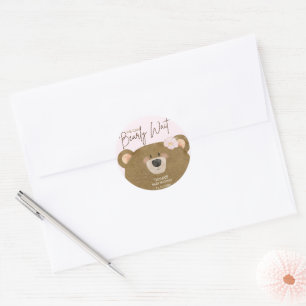 Pink Teddy We Can Bearly Wait Girl Baby Shower Classic Round Sticker