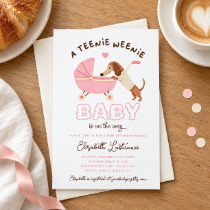 Pink Teenie Weenie Dachshund Girl Baby Shower Invitation