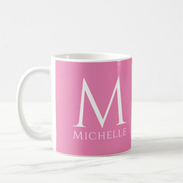 Pink Template Monogram Initial Name Customizable Coffee Mug (Left)