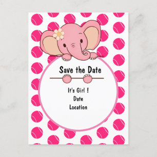 Pink Tennis Ball It's Girl for Baby elepjant  Announcement Postcard