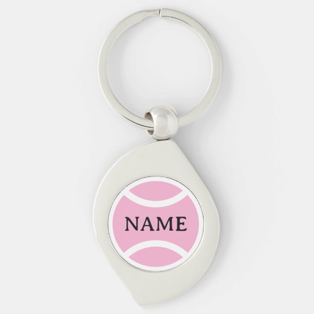 Pink tennis ball logo keychain with custom name (Front)