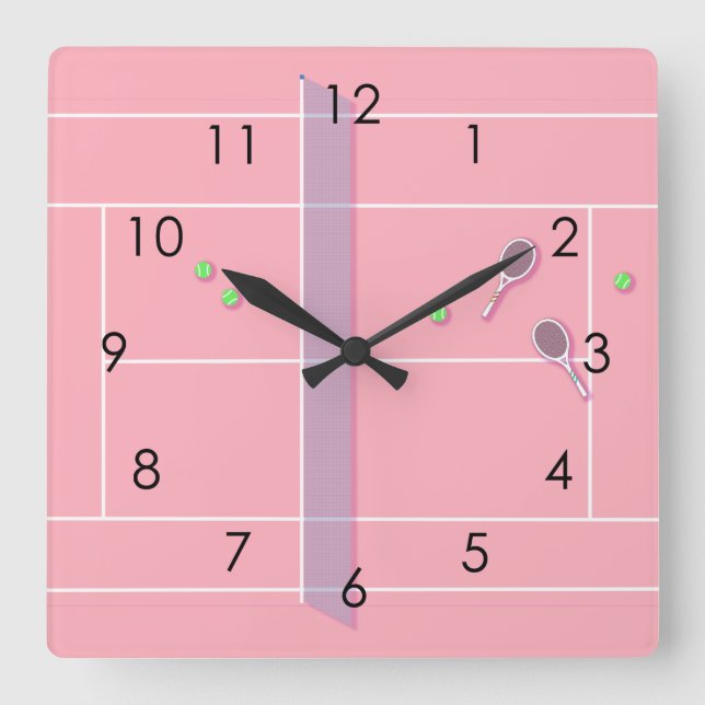 Pink Tennis Court Modern Tennis Player       Square Wall Clock (Front)