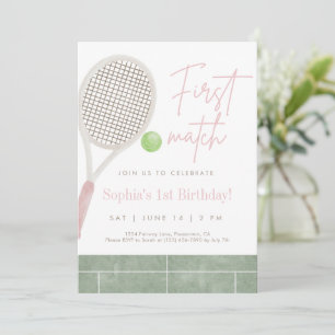 Pink Tennis First Birthday Party Invitation