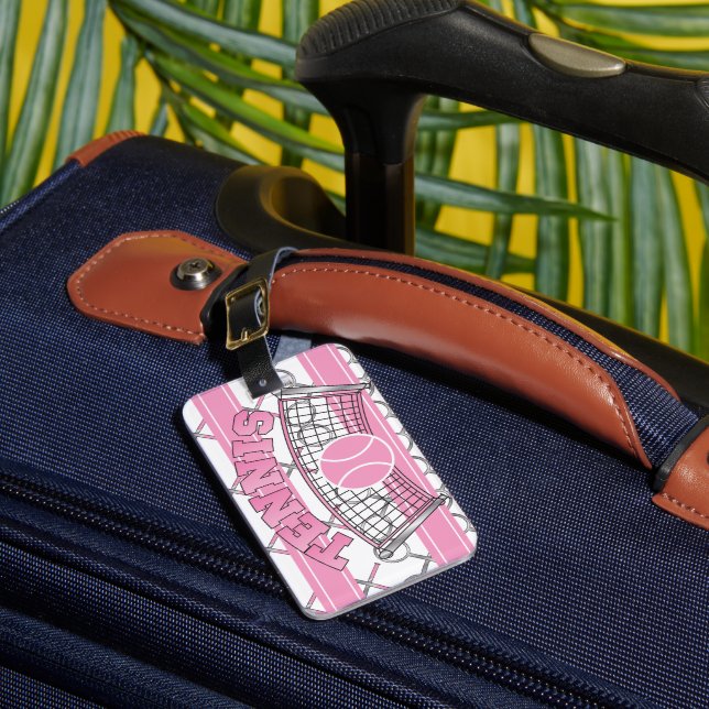 Pink Tennis 🎾 Rackets and Balls Luggage Tag (Front Insitu 1)