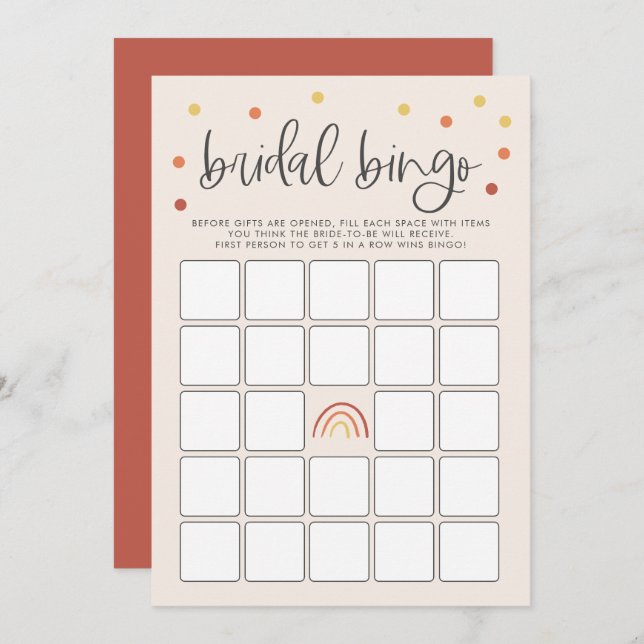 Pink Terracotta Rainbow Bridal Shower Bingo Game Invitation (Front/Back)