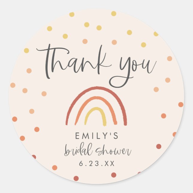 Pink Terracotta Rainbow Bridal Shower Thank You Classic Round Sticker (Front)