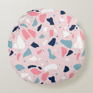 Pink Terrazzo Pattern Round Pillow