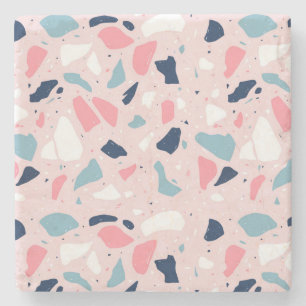 Pink Terrazzo Pattern Stone Coaster