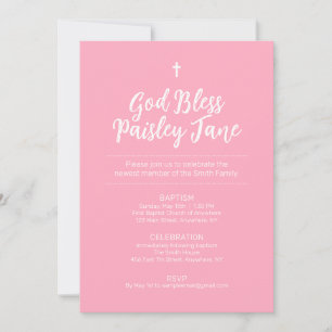 Pink Text-Based Baptism Invitation