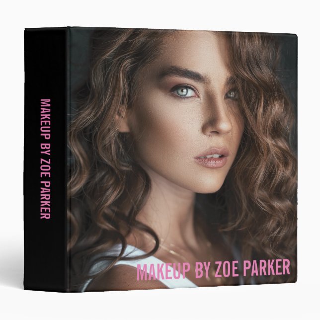 Pink Text Makeup Artist Portfolio Photo Binder (Front/Spine)