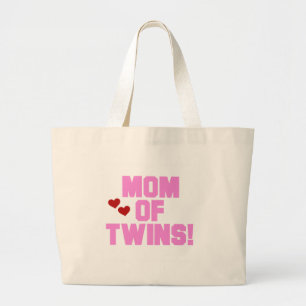 Pink Text Mom of Twins Large Tote Bag