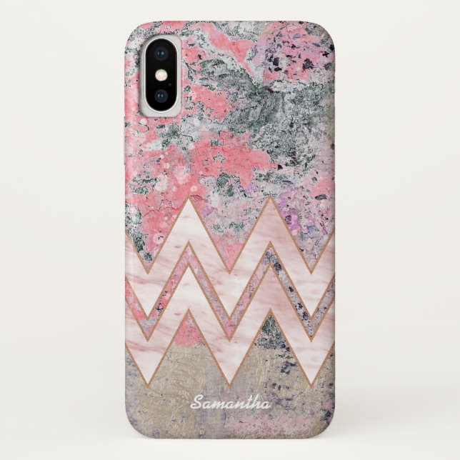 Pink Texture and Chevrons with Your Name Case-Mate iPhone Case (Back)