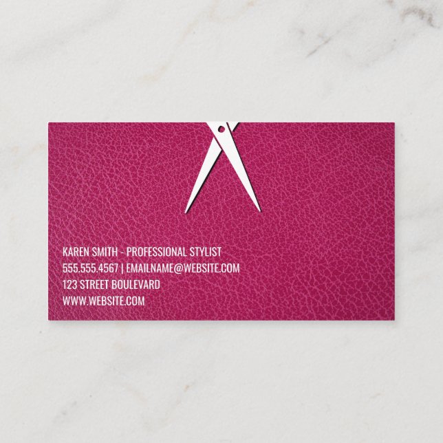 Pink Texture Leather | Hair Stylist Scissors Business Card (Back)