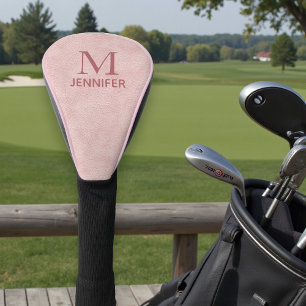 Pink Textured Leather Monogram Personalized Name Golf Head Cover