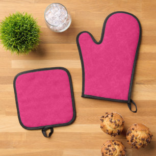 Pink textured surface with subtle swirling pattern oven mitt & pot holder set