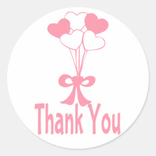 Pink Thank You Ballon Hearts Greeting Stickers