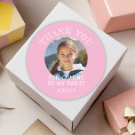 Pink Thank you Birthday Girl Photo Classic Round Sticker<br><div class="desc">Pink Thank you Birthday Girl Photo Sticker. Birthday thank you photo sticker for kids - thank your birthday guest for coming to the birthday party. Text and name are in white colour. The background is pink. Insert your photo into the template and personalize the sticker with your name. You can...</div>