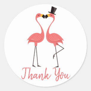 Pink Thank You Flamingo Tropical Wedding Luau Classic Round Sticker