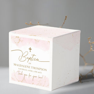 Pink Thank You Girl Gold Cross Baptism Favor Box