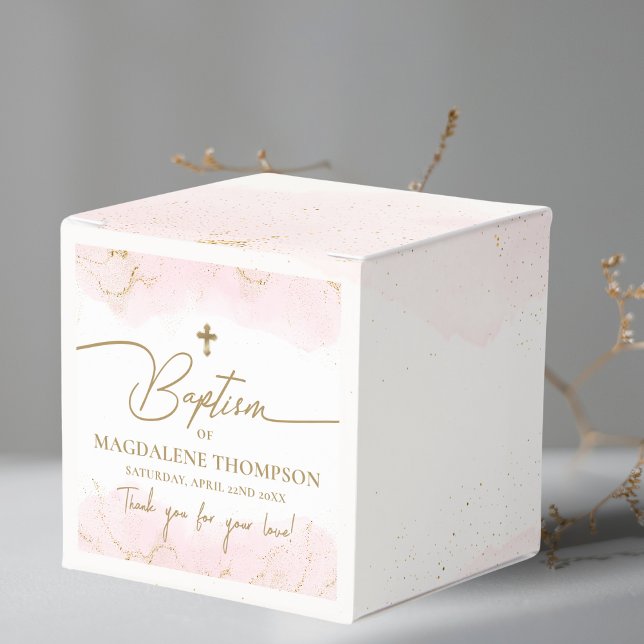Pink Thank You Girl Gold Cross Baptism  Favor Box (Creator Uploaded)