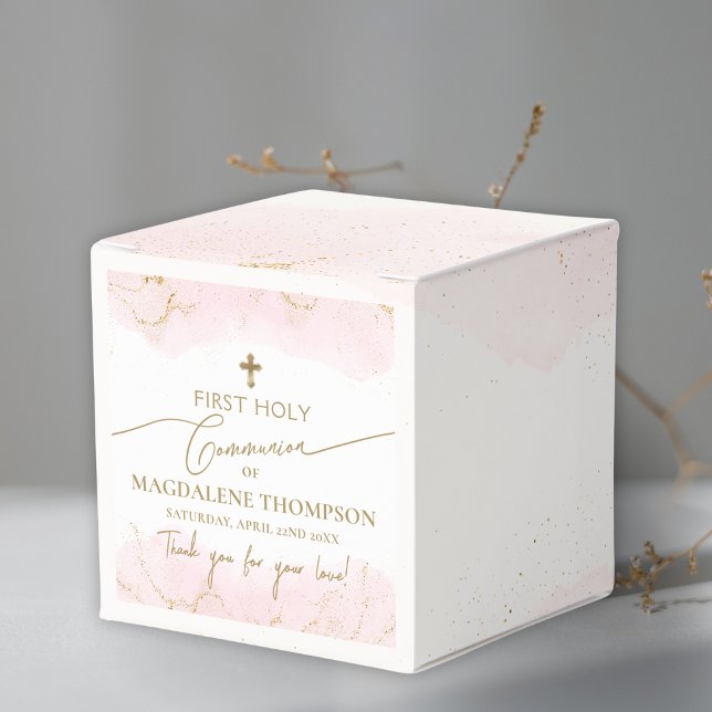 Pink Thank You Girl Gold Cross First Communio Favor Box (Creator Uploaded)