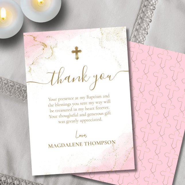 Pink Thank You Gold Cross Girl Baptism (Creator Uploaded)