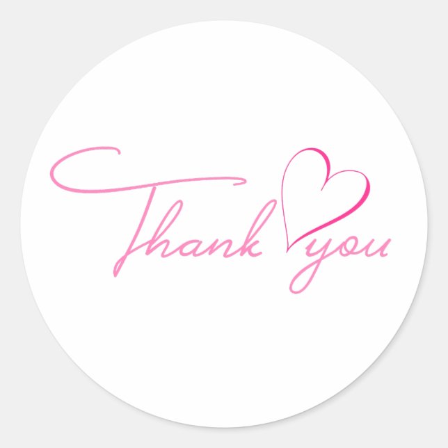 Pink Thank you Heart Simple Elegant Classic Round Sticker (Front)