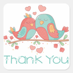 Pink Thank You Lovebirds Blue Turquoise Wedding Square Sticker