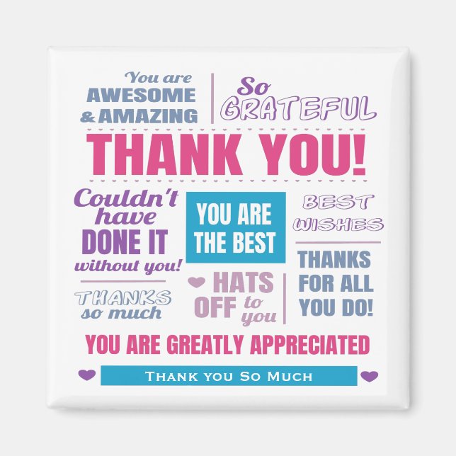 Pink Thank You Modern Typography Magnet (Front)