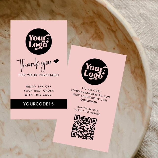 Pink Thank You Order Business Logo QR Code Retail Discount Card (Creator Uploaded)